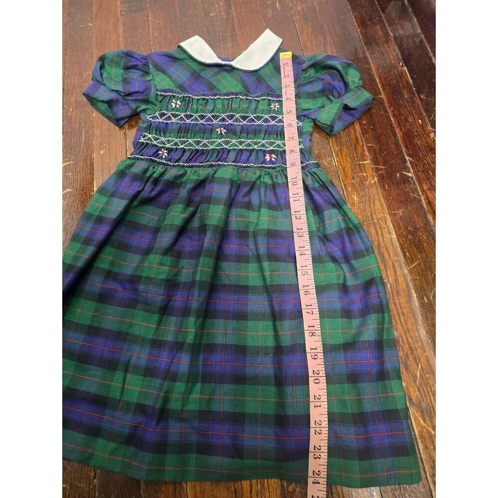 Vintage Girls Blue Green Plaid Dress